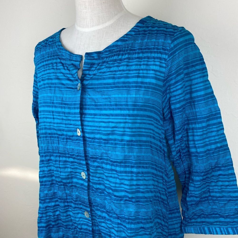 Habitat Ruffle Striped Button-Up Top - Blue - Picture 2 of 6